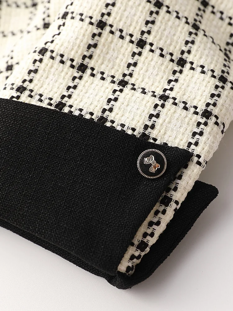 [Same Sle with Mall] Smen Shimeng Ретро клетчатое элегантное изящное короткое пальто с круглым