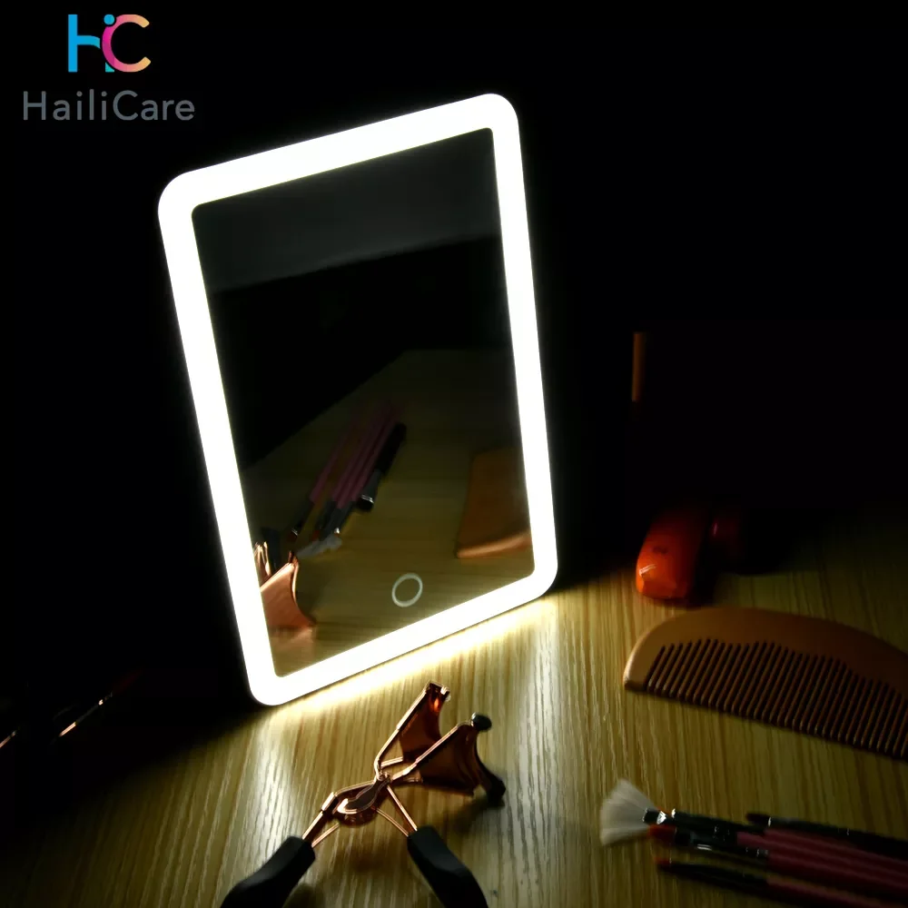 

LED Touch Screen Makeup Mirror 180 Degree Rotating Cosmetic Mirror USB Charger Stand for Tabletop Bathroom Bedroom Travel