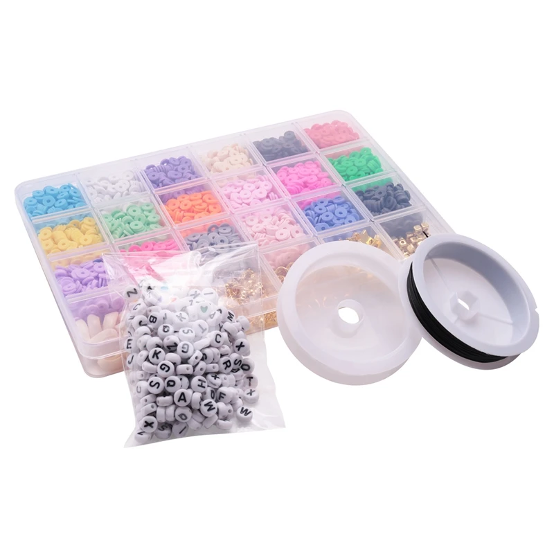 

5000Pcs Of Clay Heishi Beads,Used For Jewelry Making Letter Beads,6 Mm Flat Circular Spacer Bead Heart-Shaped Making Kit