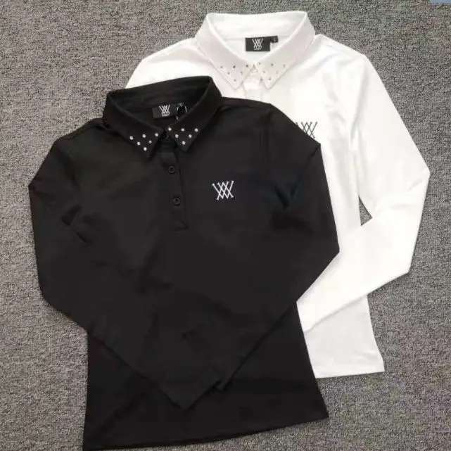 

Spring Autumn Korean Golf Shirts Women's Long Sleeve Casual Sports Slim Fit Elastic Breathable Sweatwicking T-shirt Polo Shirt
