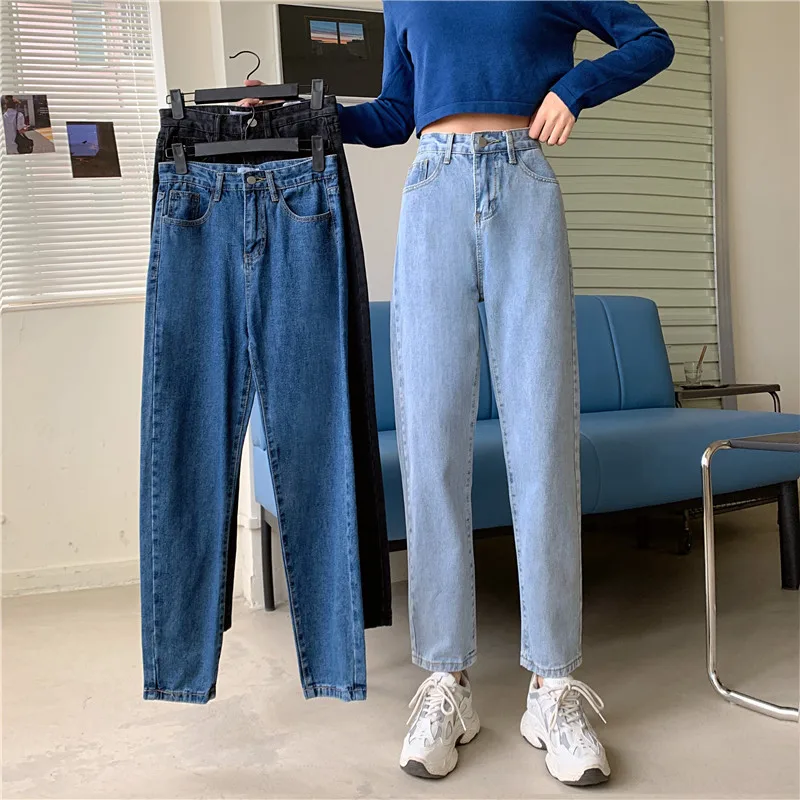 

QNPQYX Autumn New Fashion Office Lady Pants High Waist Cotton Jeans Women Retro All-match High Straight Trousers Plus Size 4XL