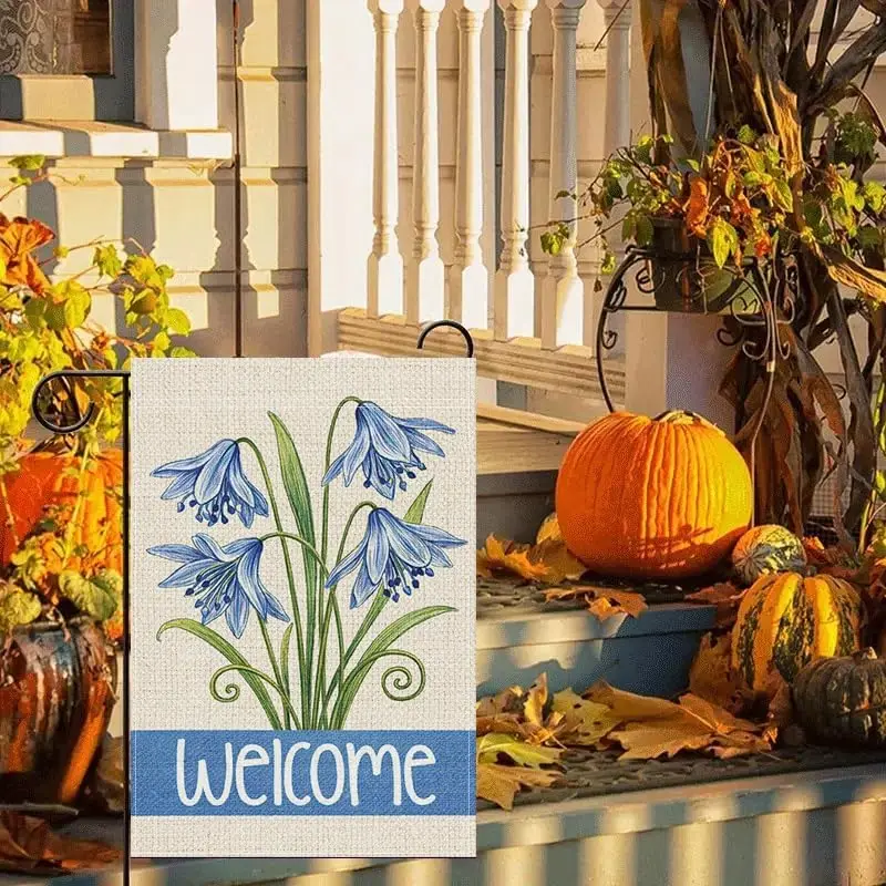 Фото Флаг для сада BrandName Blue Floral Garden Flag, двусторонний полиэстеровый флаг для улицы, декоративный флаг с цветами для газона, приветствующий весну, MMZ №5