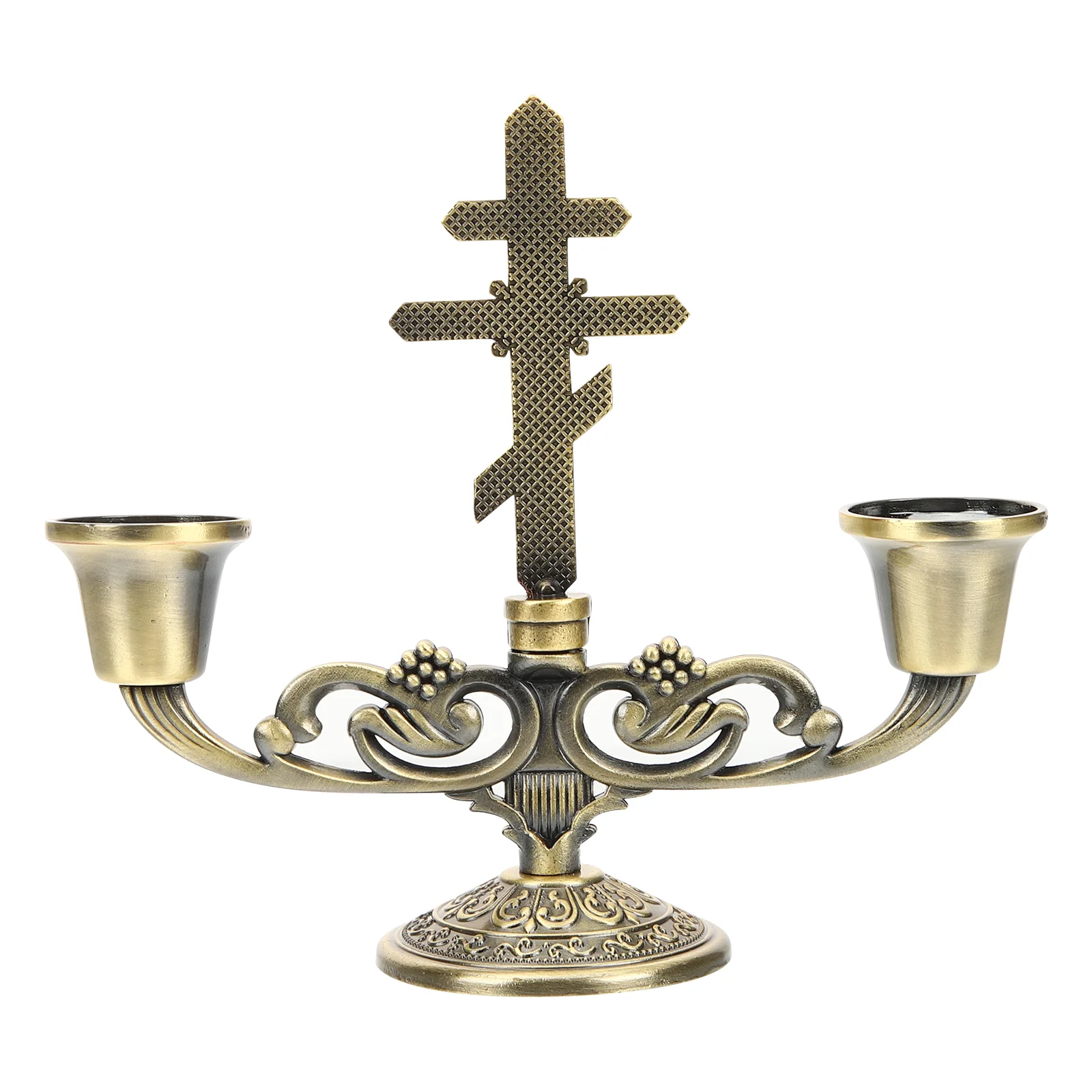 

Holder Stand Candelabra Candlestick Vintage Desktop Retro Style Crucifix Bronze Decor Table Anniversary Candlesticks Decorative