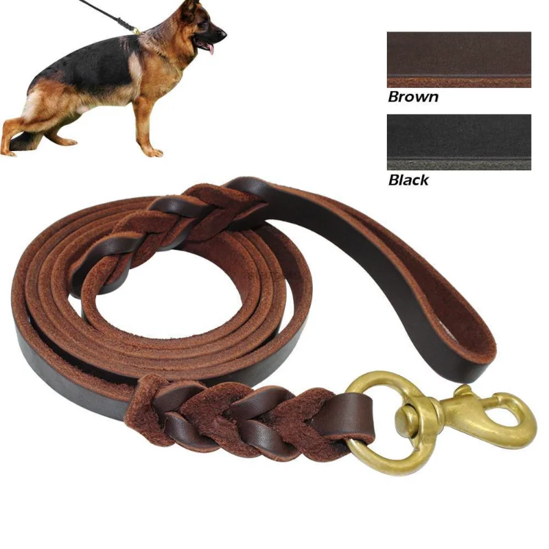 

Walking Leash Braided Colors Brown Pet Long For Leads Pet Dogs Genuine Dog Leather Black Training Leashes Large Medium