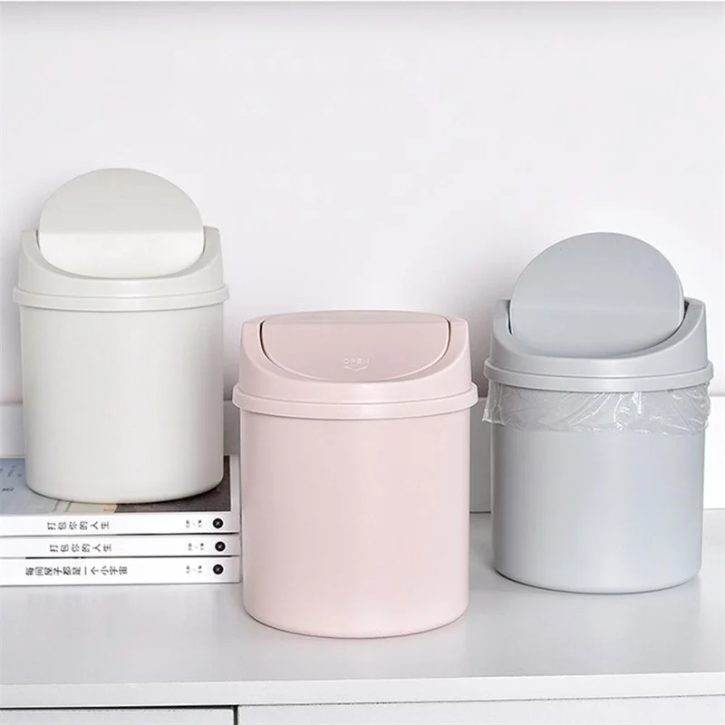 

Mini Waste Bin Trash Can Dustbin Desktop Garbage Basket Table Roll Swing Lid Household Office Storage Accessories Poubelle