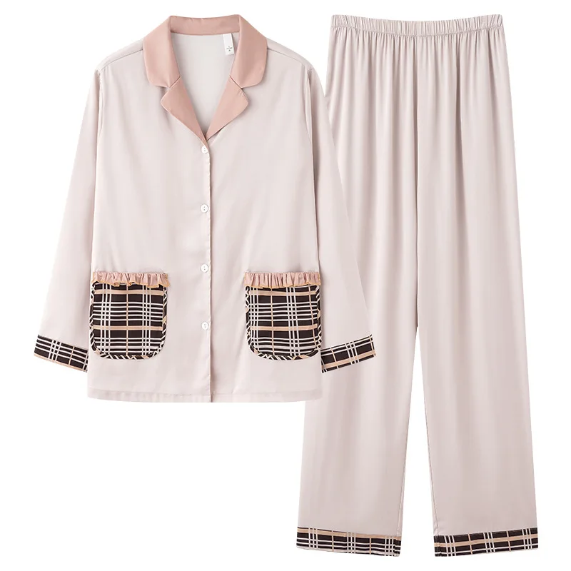 2023 New Ice Silk Pajamas Women's Spring and Autumn Long Sleeve Summer Thin High-Grade Imitation Silk Home Wear Suit