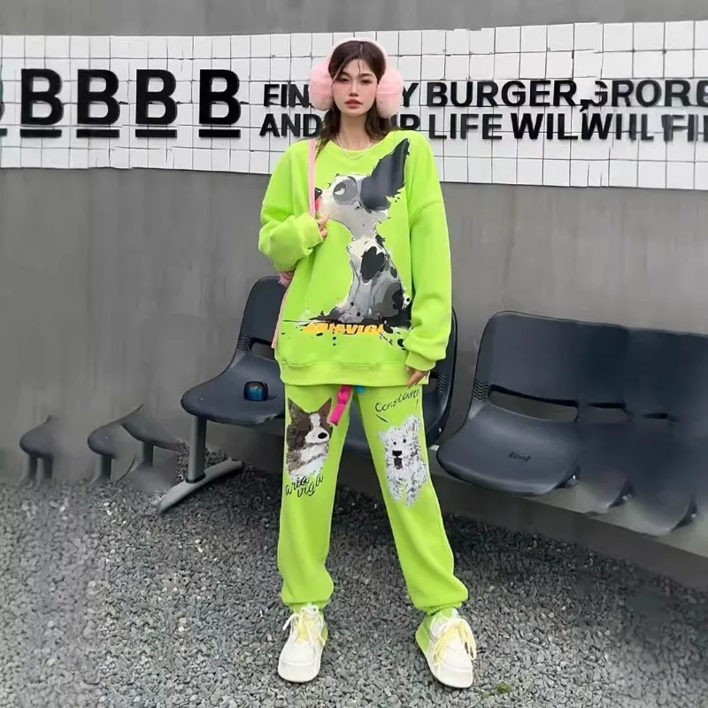 Модный повседневный спортивный костюм с принтом граффити большого размера