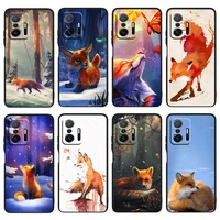 cute cartoon animal fox for xiaomi mi 12 12x 11t 11i 11 10t 10 9t 9se 9 a3 cc9e pro ultra lite black silicone phone case