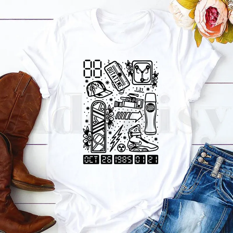 

Женская Винтажная футболка с коротким рукавом, с принтом «Назад в будущее»