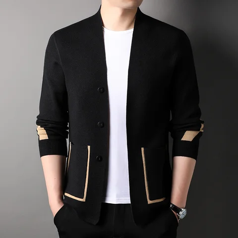 Новинка 2023, брендовый Дизайнерский Модный вязаный кардиган высшего класса для мужчин, свитер, повседневные японские пальто, куртка с графическим рисунком, мужская одежда