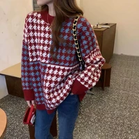 autumn and winter sweater thick korean fashion oversized sweater women s outer wear knitwear plaid sweater women s knitwear