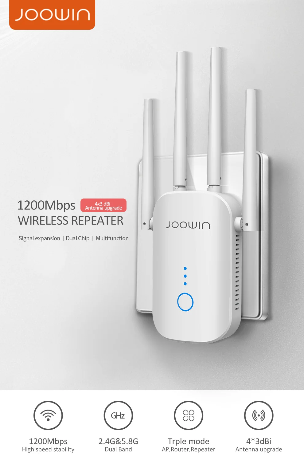 

10pcs AC1200 Wireless Signal Extender Dual Band 2.4G&5.8GHz 802.11ac/n WiFi Repeater Access Point Router for Home Apartment