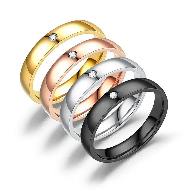 

New Korean Minority Fadeless Titanium Steel Diamond Set Ring Female Smooth Stainless Steel Lovers Ring Wholesale Jewelry