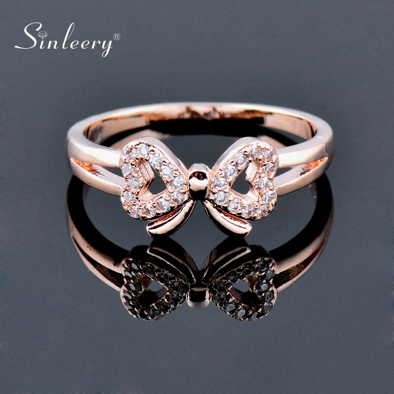

SINLEERY korean fashion Bowknot Slim Wedding Rings For Women Rose Gold Color Ring On Finger Tiny Crystal Jewelry 2022 ZD1 SSP