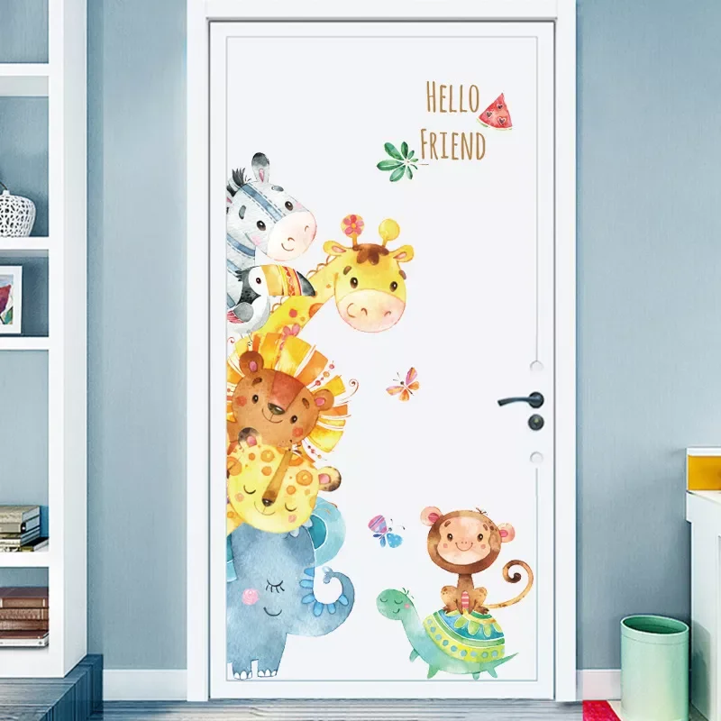 

Hand Paint Style Cartoon Door stickers Animal Wall Stickers for Kids RoomArt Design Decorative Stickers Wall Decals Home Decor