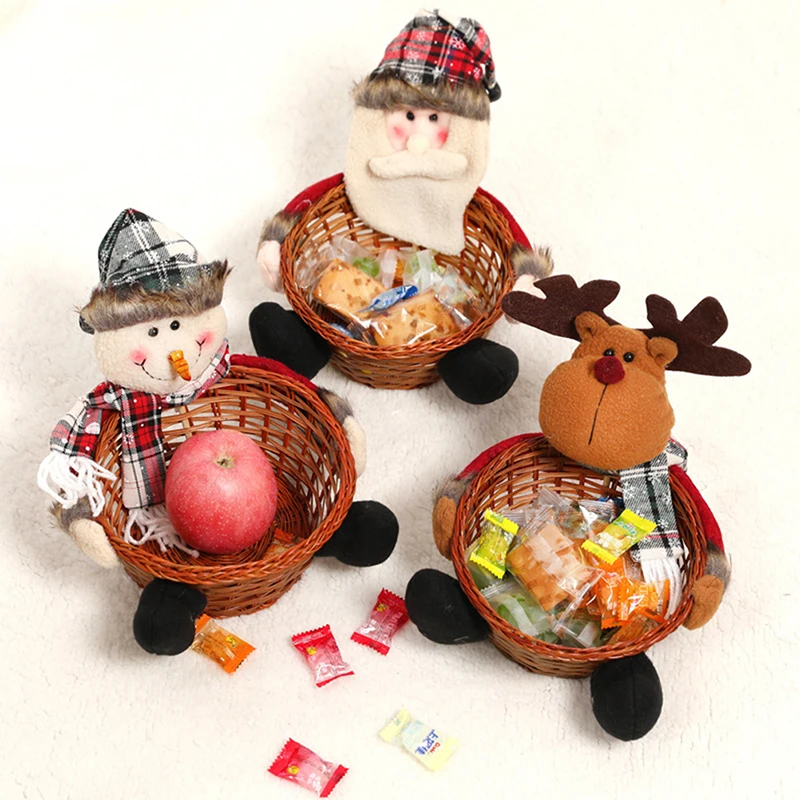 Рождественская плетеная корзина для конфет, Рождественский Декор, лось, снеговик, Санта-Клаус, корзина для фруктов, корзина для еды, домашний новогодний декор