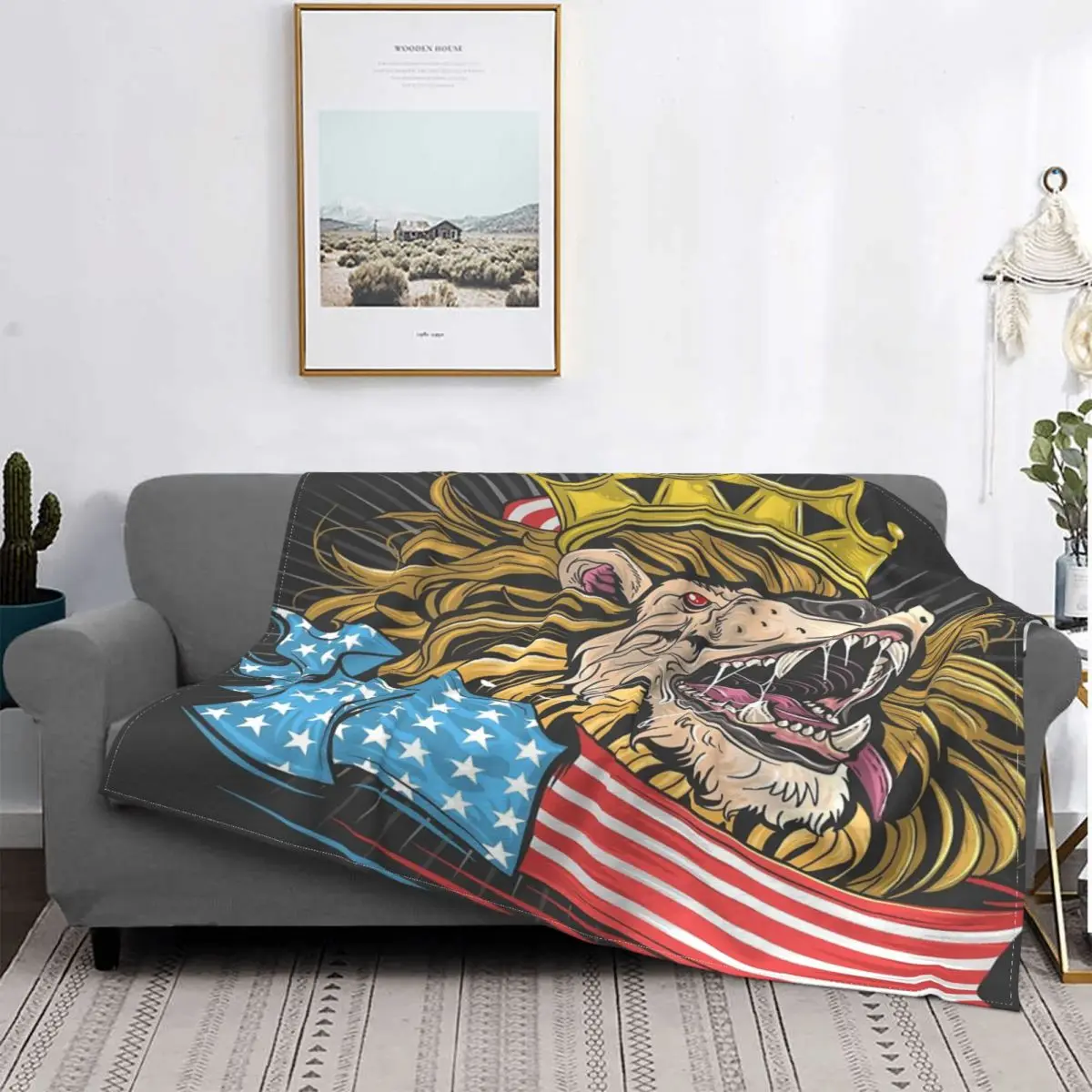 

Manta térmica con la bandera del Rey León de América, a cuadros colcha para cama, sofá, cama, toalla de playa