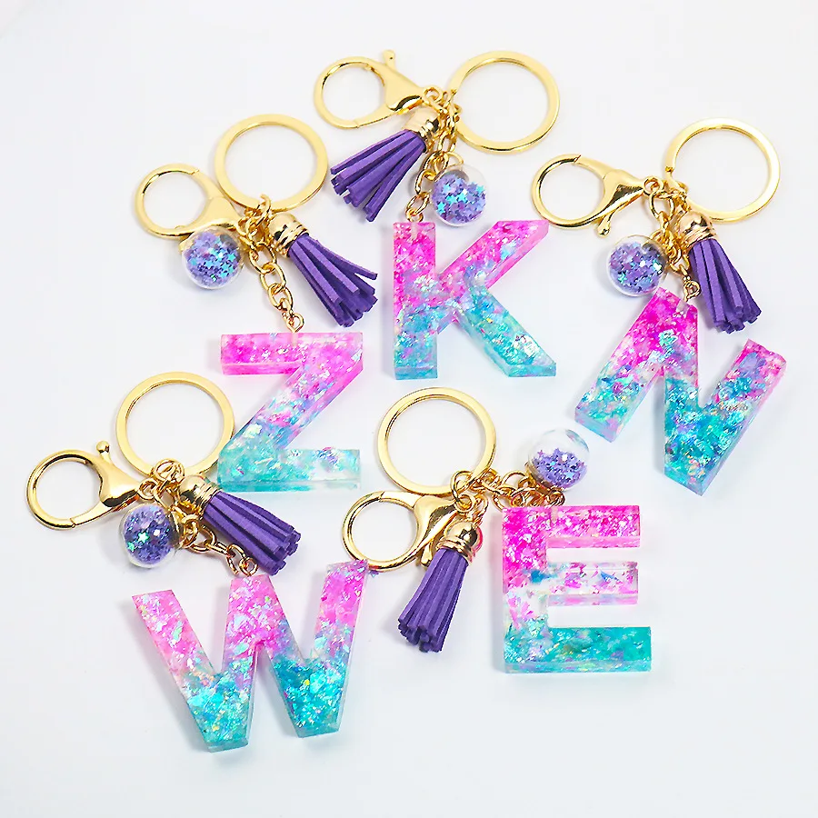 

Fashion Tassel Keychains A-Z Letters Initial Resin Key Chains Rings Handbag Pendant Cute Car Keyring Charm Bag Accessories Gifts