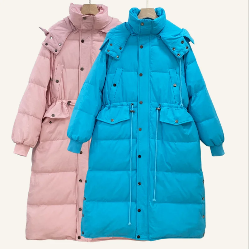 Women's Down Jacket Women's Winter Korean Fashion Loose White Duck Down Jacket Thick Warm Hooded Long Parka Coat Women 2022