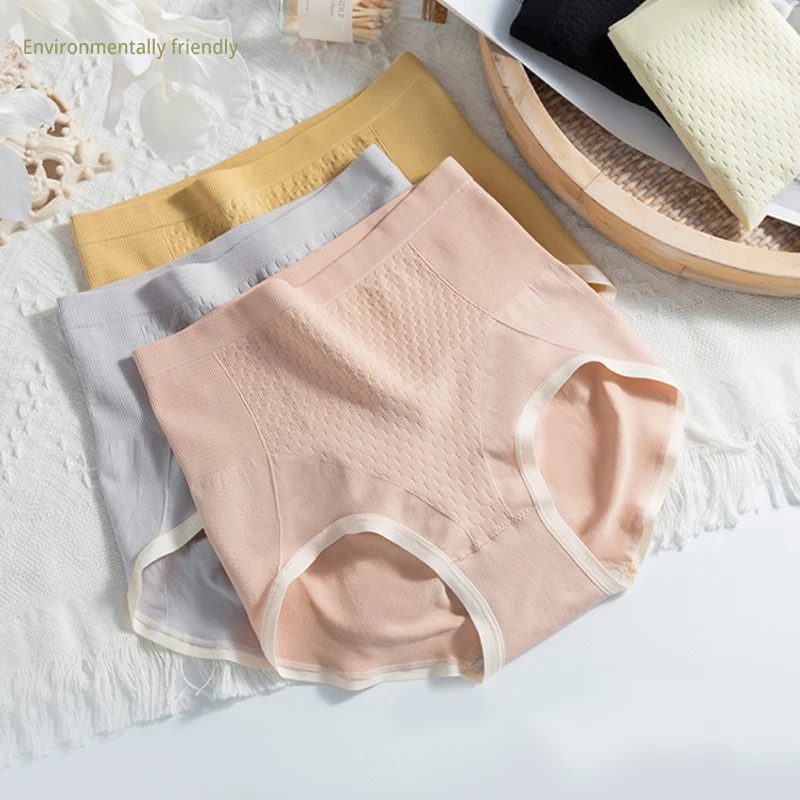 Honeycomb Design High Waist Tummy Control Underpants Ladies Stretch Comfortable Skin-friendly Breathable Cotton Bottom Crotch