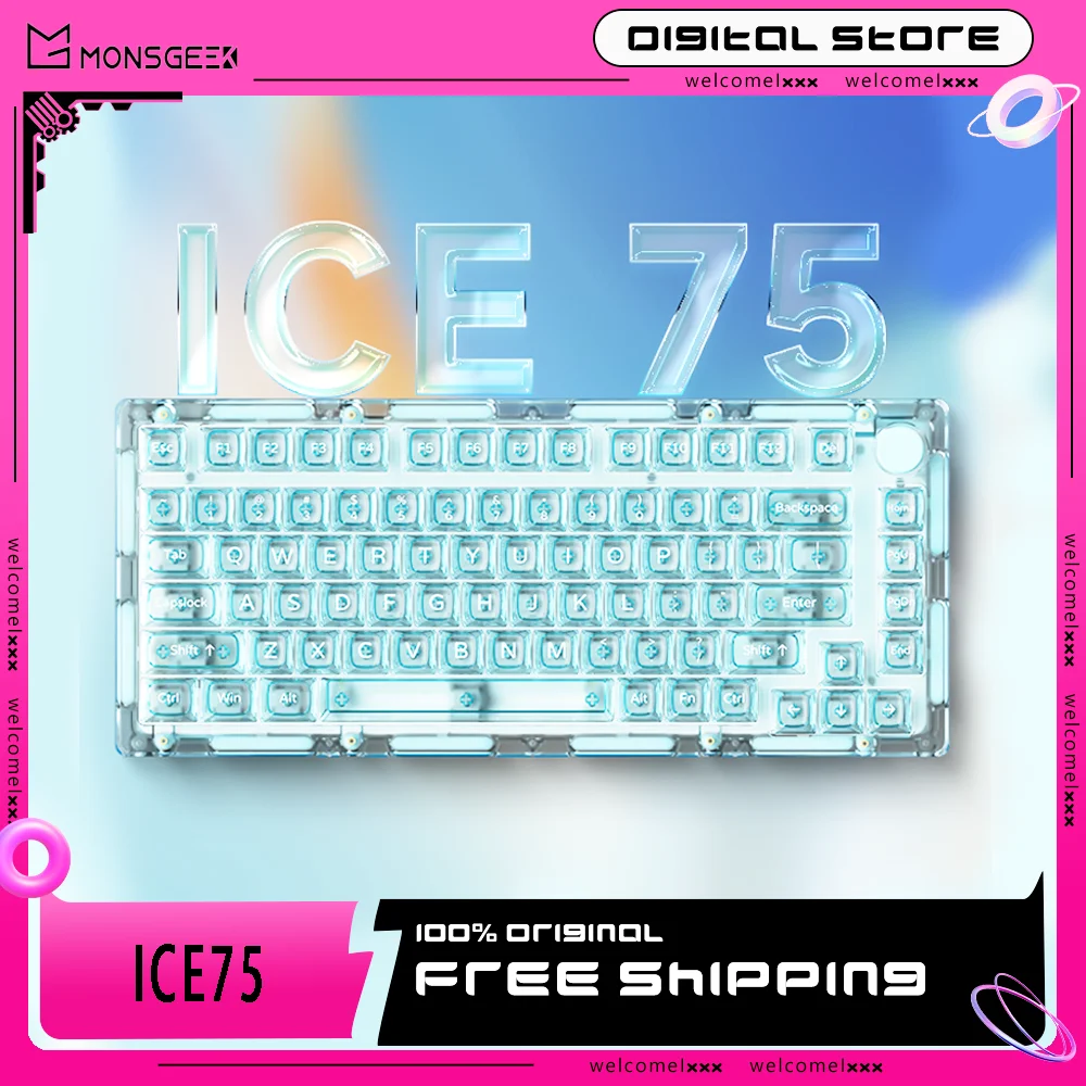 Monsgeek ICE75 Беспроводная Bluetooth прозрачная механическая клавиатура RGB с горячей