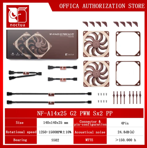 Noctua NF-A14X25 G2 PWM SX2-PP Тихая производительность охлаждения нового поколения 140x140x25 мм Бесшумный вентилятор охлаждения Подшипник радиатора SSO2