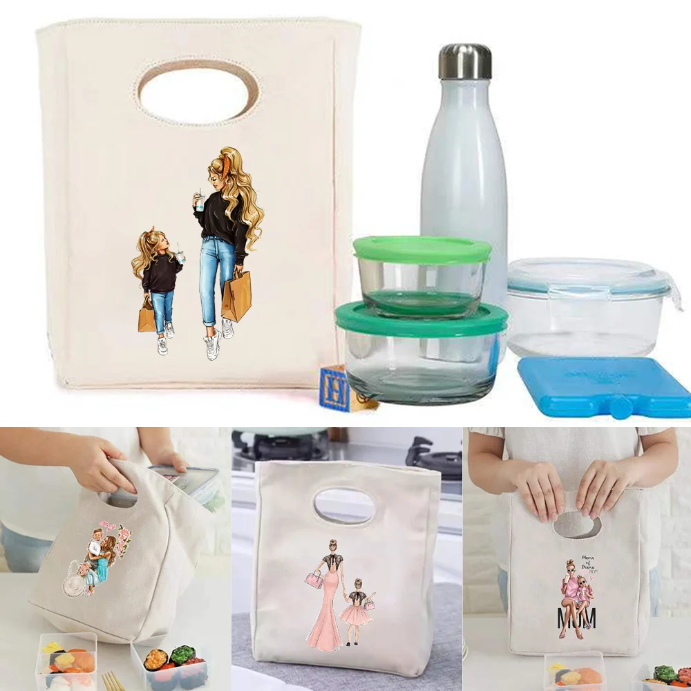

Women's Lunch Bag Tote Food Storage Handbag Portable Picnic Lunchbox Mom Family Series Diner Container Insulated Thermal Pouch