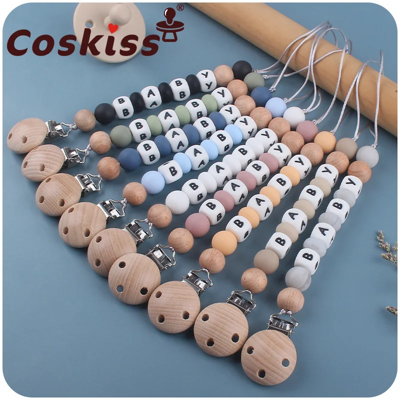 

Coskiss New Baby Products Beech Pacifier Clip To Appease The Baby Silicone DIY Name Bite The Molar Pacifier Chain Toy Gift