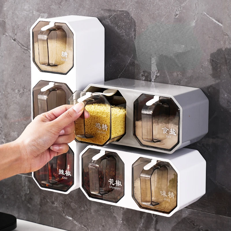 

Seasoning Box Kitchen Household Seasoning Jar Combination Set Wall Mounted Storage Salt MSG and Pepper Bottle Can Home Accessory