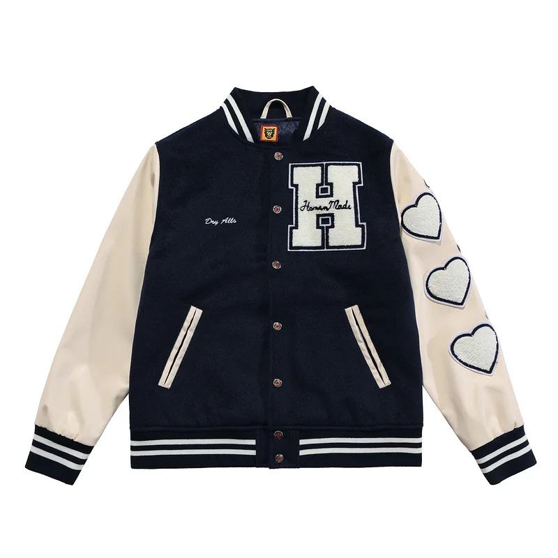 

Girls Don't Cry Human Made Varsity Baseball Jacket Men Women 1:1 Best Quality Coat Sleeve Patchwork Embroidery H Letter Jackets
