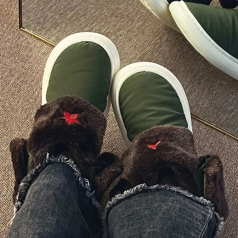 

Зимняя новая стильная зеленая меховая однотонная бархатная теплая верхняя одежда на толстой подошве Нескользящая Повседневная хлопковая ...