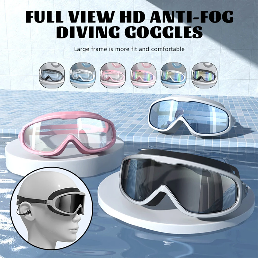 

Adult Large Swimming Glasses With Earplugs Anti-Fog UV Protection Swim Eyewears For Swimming Pool Diving