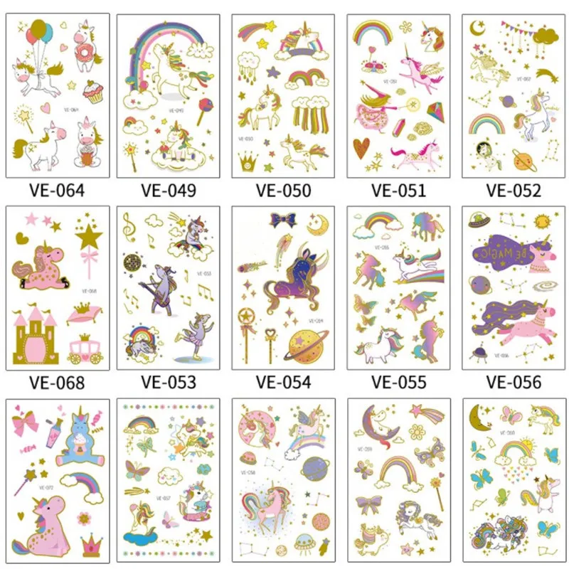 

Color Gold Unicorn Tattoo Face Body Temporary Tattoo Sticker for Kids Children Cute Tattoo Fake Tattoos Body Makeup Waterproof