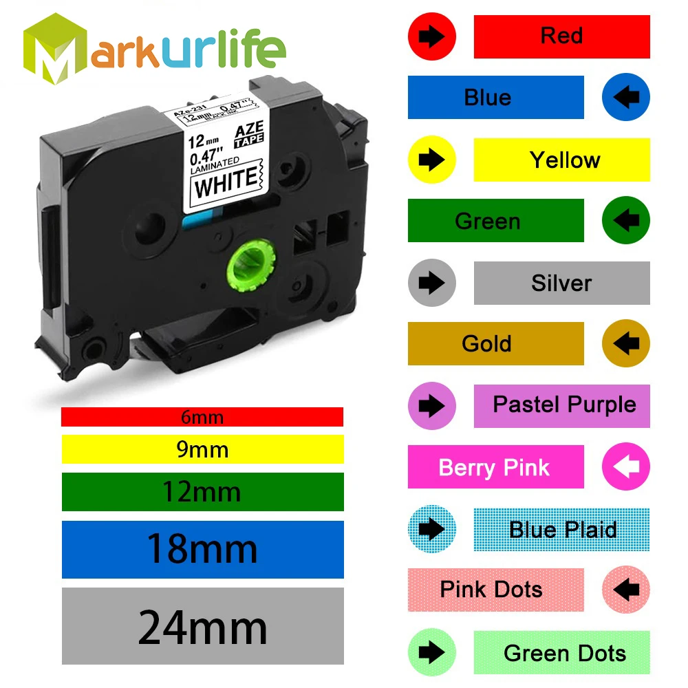 

1PK Compatible for Brother Tape TZE 231 tze-FX231 Labeling Ribbon 12mm Cassette Tape for P-touch PHT-110 Labeling Machine Maker