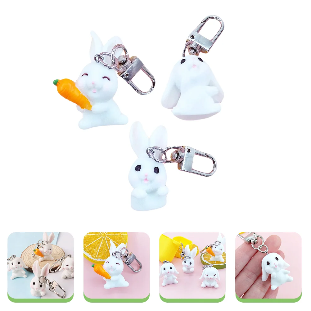 

3 Pcs Rabbit Keychains Key Pendants Bunny Modeling Key Rings(Random Style)
