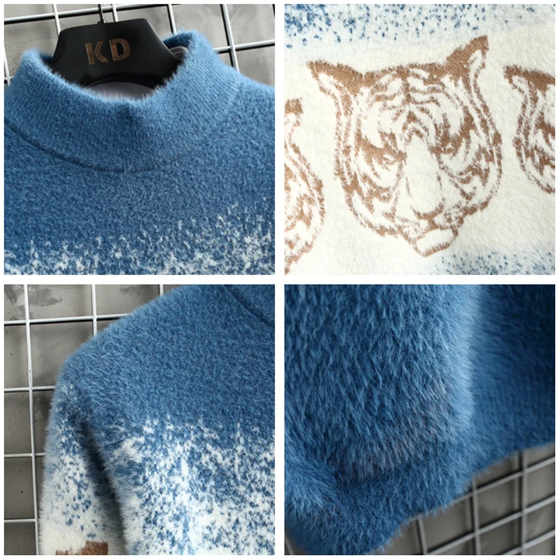 Мужские повседневные свитера в стиле хип-хоп с принтом тигра и круглым вырезом