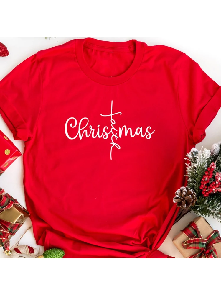 

Faith Christmas Cross Women T-shirt Christian Graphic Female Casual Harajuku Church T Shirts Love Jesus Xmas Tee Mujer Camisetas