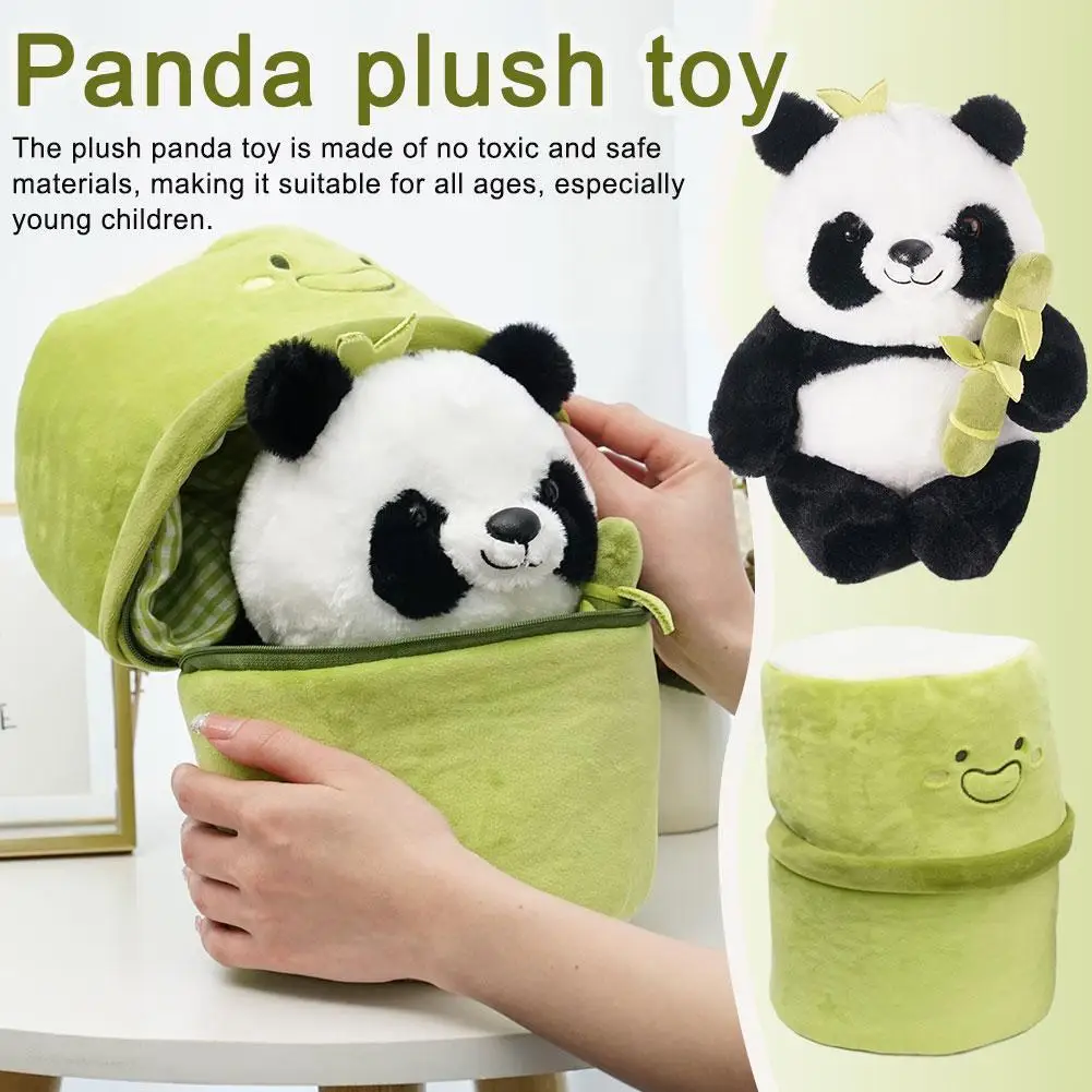 

2 в 1 симпатичная бамбуковая трубка панда плюшевая игрушка Kawaii Мягкая панда плюшевая подушка 25 см игрушка Подарки Детские Плюшевые игрушки I8a4