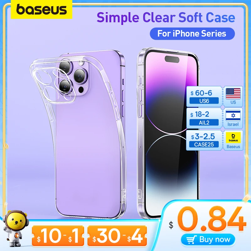Прозрачный чехол Baseus для iPhone 14 13 12 11 Pro Max Plus Soft TPU X XS XR Len Back Cover Transparent Phone on.