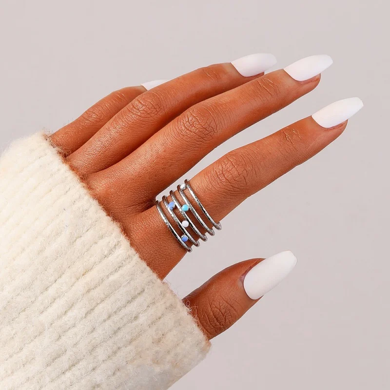 

European and American New Original Women's Stainless Steel Opening Adjustable Color Stars and Stripes Ring Titanium Steel Open R