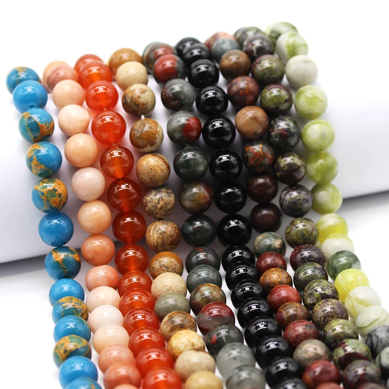 

6/8/10 Mm 9 Colors Natural Loose Stone Beads For Jewelry Making Blue Aquamarine Agate Quartz Jades DIY Bracelet Necklace