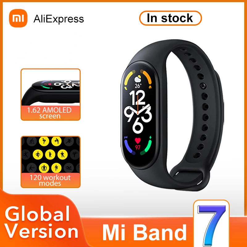 

Смарт-браслет Xiaomi Mi Band 7, Bluetooth 5,2, AMOLED 1,62 дюйма, 120 режима тренировки, 5 АТМ, водонепроницаемый смарт-браслет