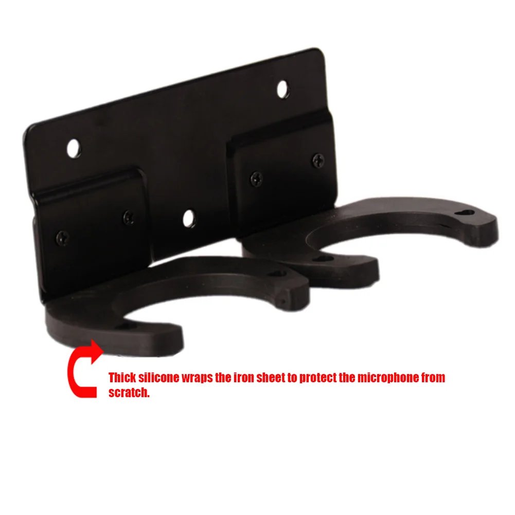 

Black With Screws Wireless Microphone Hanger Dual-use Organizer Stands Mic Accessories Double Hook Wall Mounted Holder KTV Show