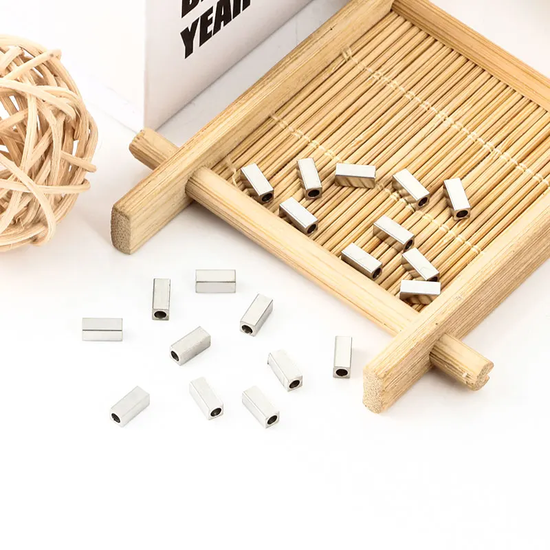 Stainless Steel Square Cube Bead Hole Spacer Loose Beads For Jewelry Making Supplies Accessories DIY Necklace Bracelet Findings