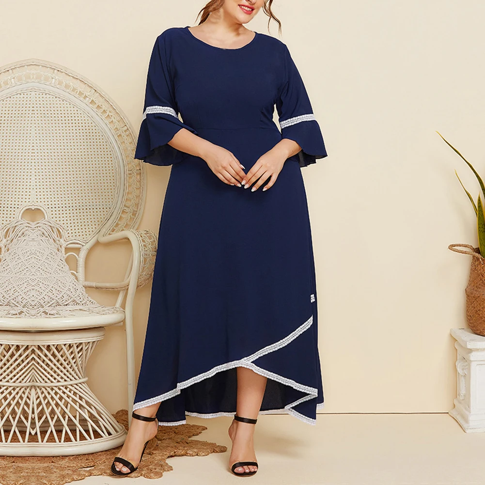 

Plus Size Womens Dress Round Neck Long Sleeves Casual Long Loose Holiday Dress Sexy Elegant Party Dress