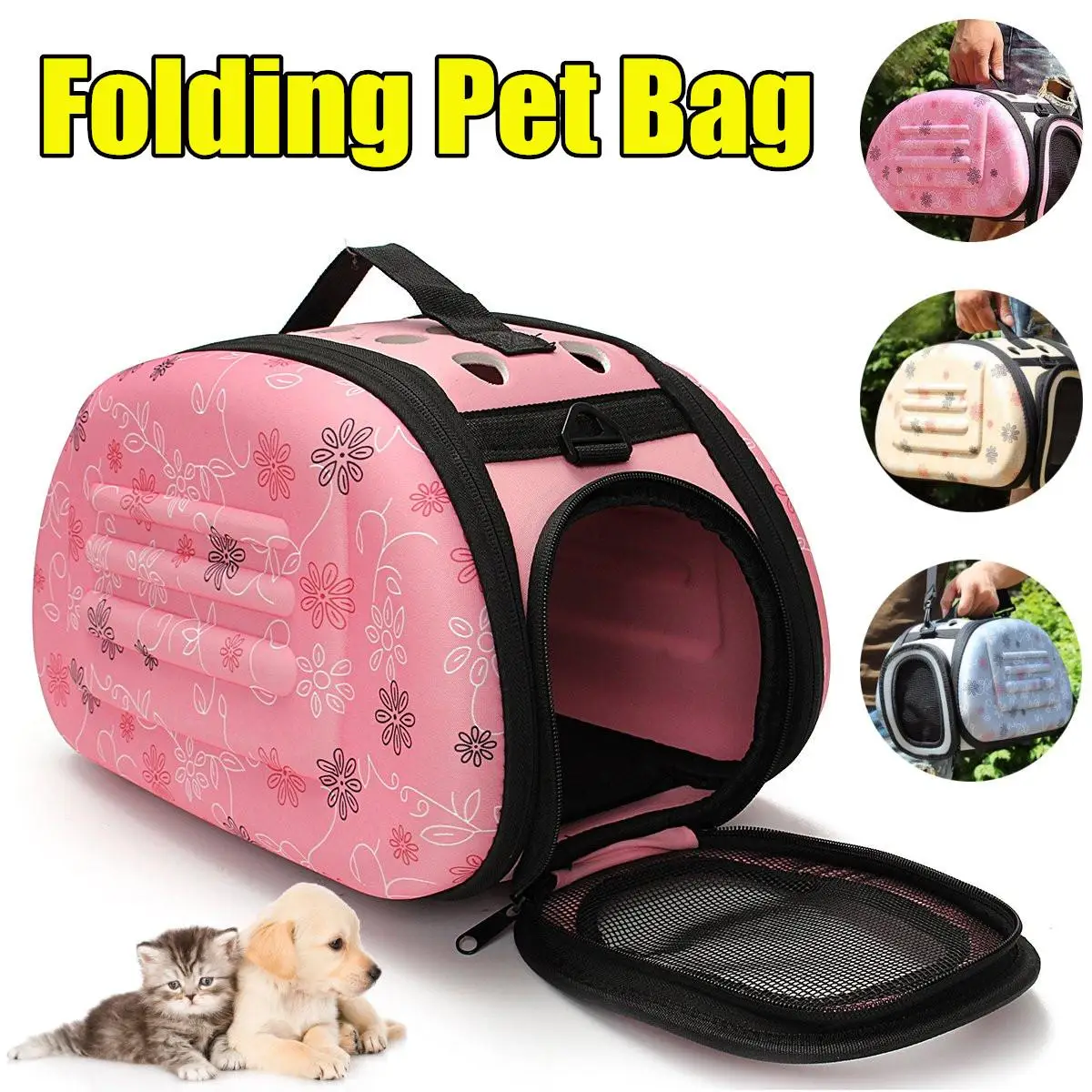 Foldable Dog Carrier Bag Portable Cat Handbag Travel Pet Soft Side Sling Bag Airline Transport Puppy Carrying Mesh Shoulder Bag