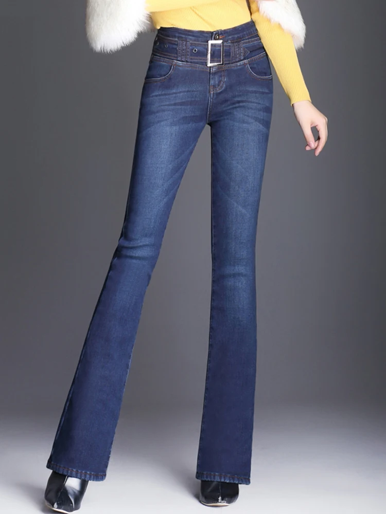 Xisteps 2022 Autumn Winter Warm Velvet Jeans Women Vintage Skinny Jeans Female Stretch Trousers Women Denim Pants With Belt