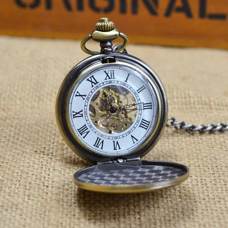 Luxury Mechanical Gold Carving Pocket Watch for Men Women Steampunk Flower Engraved Case Roman Numeral Fob Chain Pendant Clock