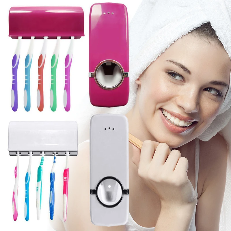 

Toothbrush Holder Bathroom Accessories Set Automatic Toothpaste Dispenser Toothbrush Wall Mount Rack Bathroom Organizer Holder