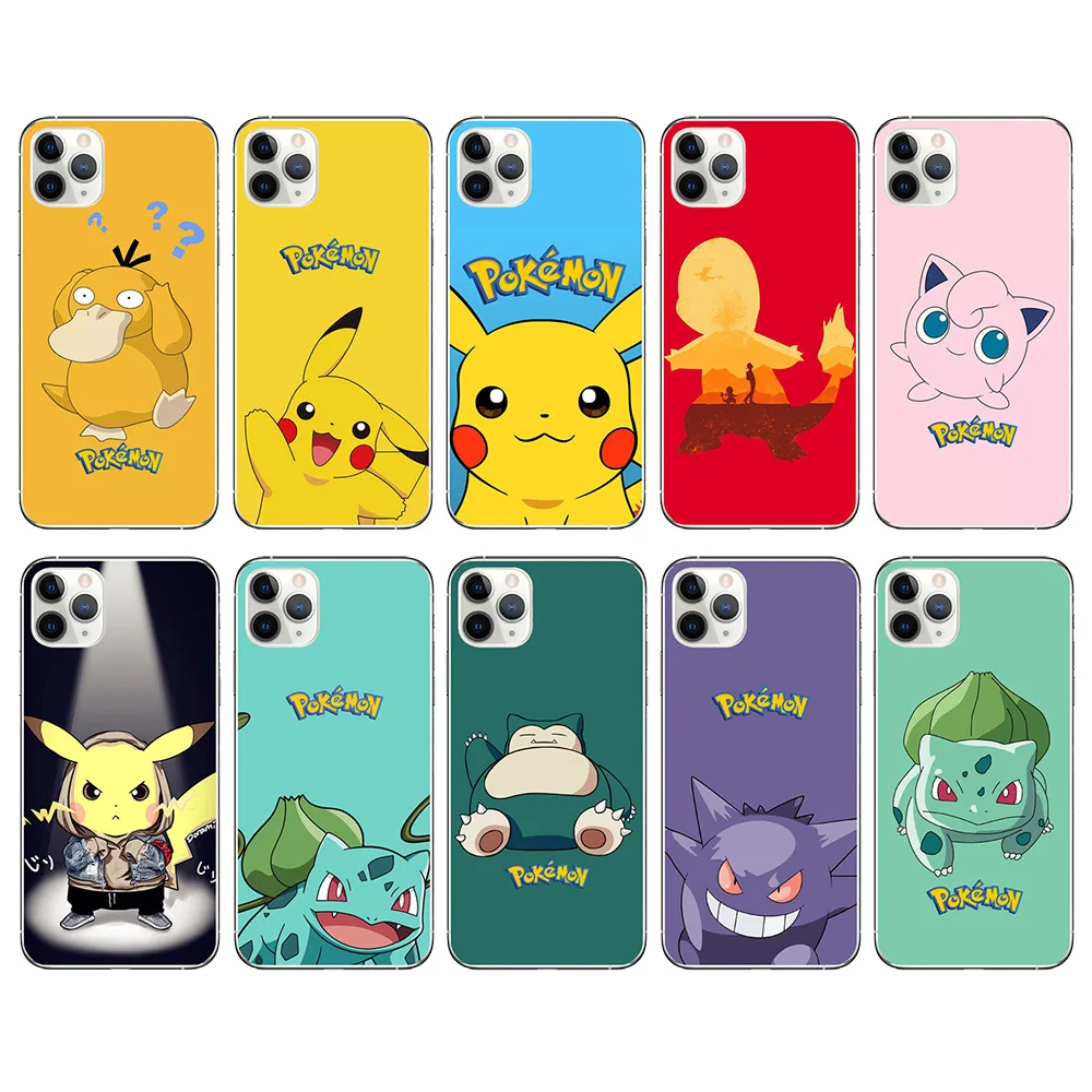 

Pokemon Cartoon Phone Case Suitable for 14 13 11 12 Pro 7 8 Plus Anime Figures Gengar Pikachu Psyduck Snorlax Printed Phone Case